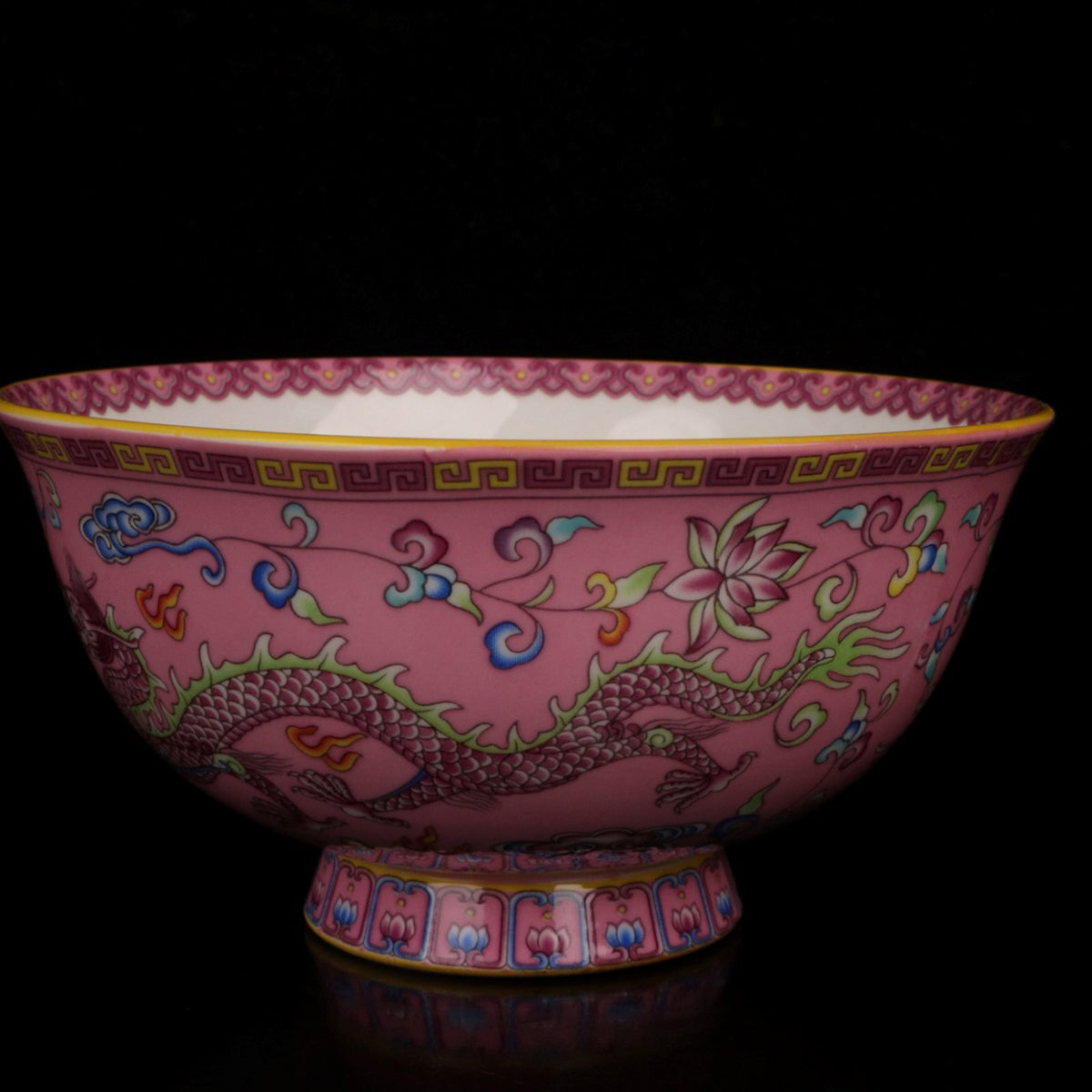 Chinese Famille Rose Porcelain Hand Painted Pink Dragon Phoenix Bowl al0805