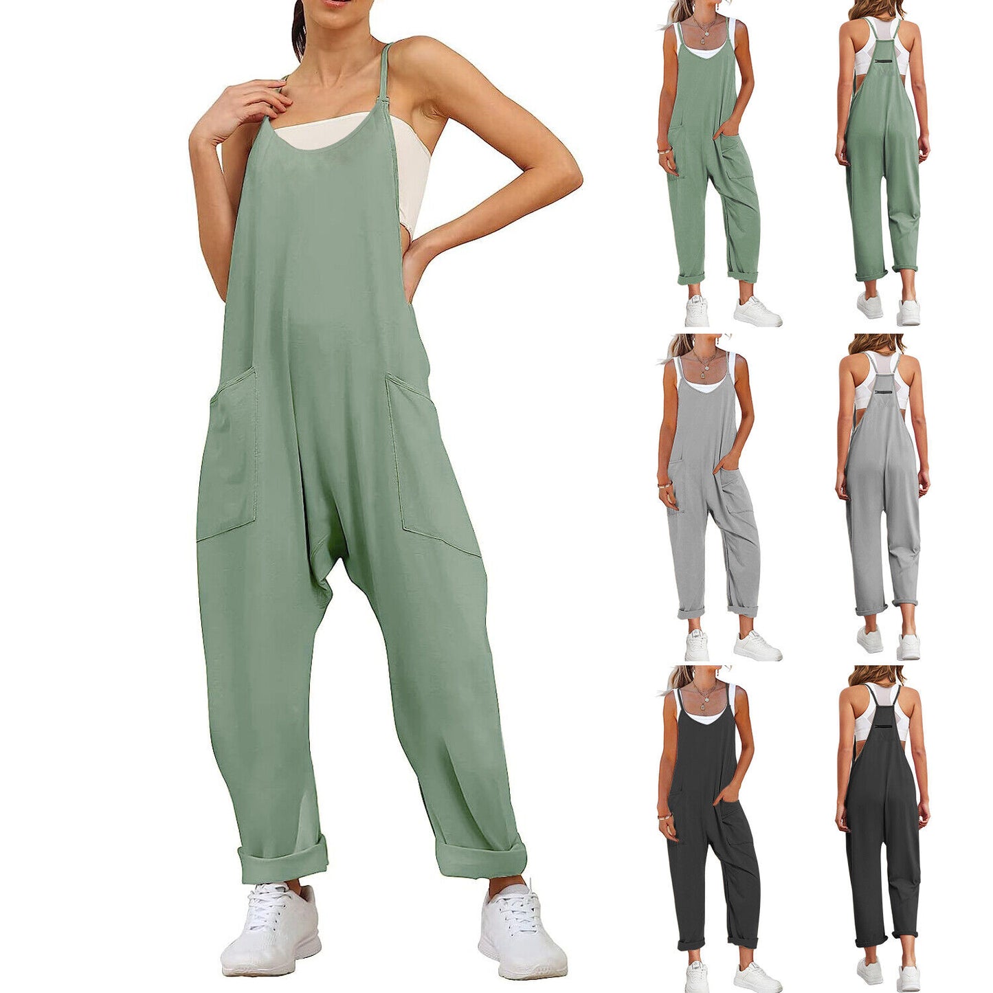 Women's Ladies Strappy Causal Loose Dungarees Jumpsuit Romper Baggy Overalls USA