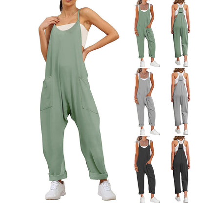 Women's Ladies Strappy Causal Loose Dungarees Jumpsuit Romper Baggy Overalls USA
