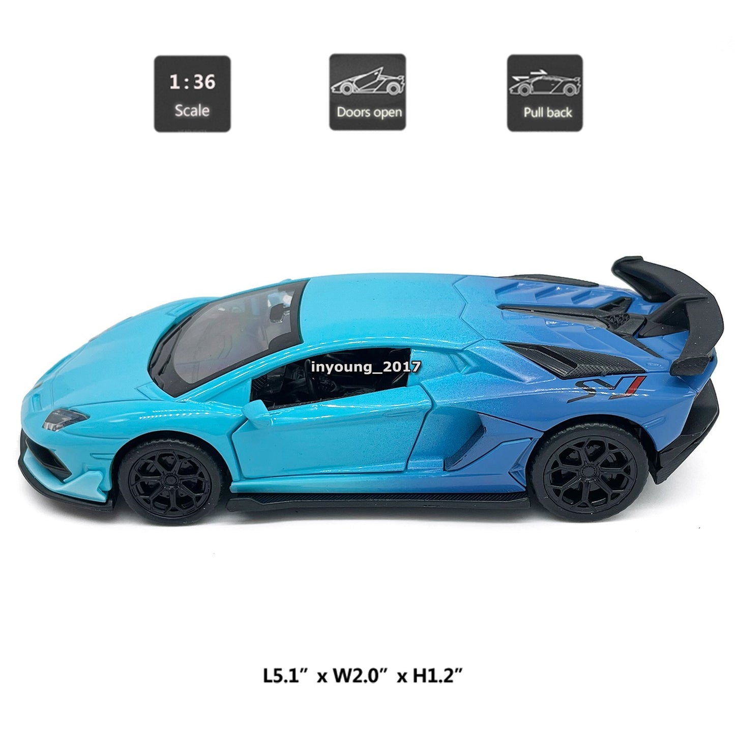 1/36 Lamborghini Aventador SVJ Model Car Diecast Toy Vehicle for Boys Kids Blue