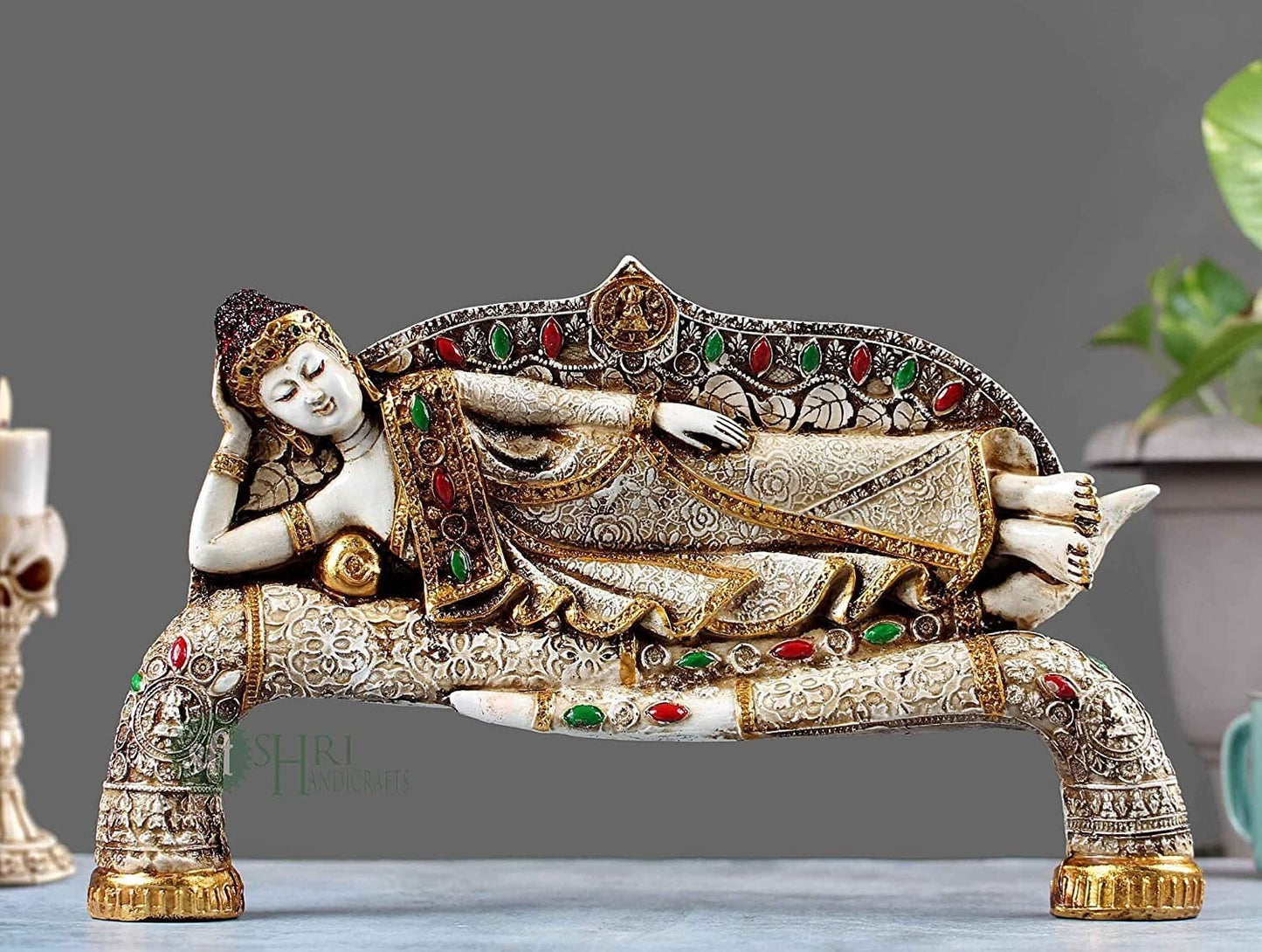 Polyresin Handmade Buddha Sleeping Idol Stone Finish Meditating Figurine Statue