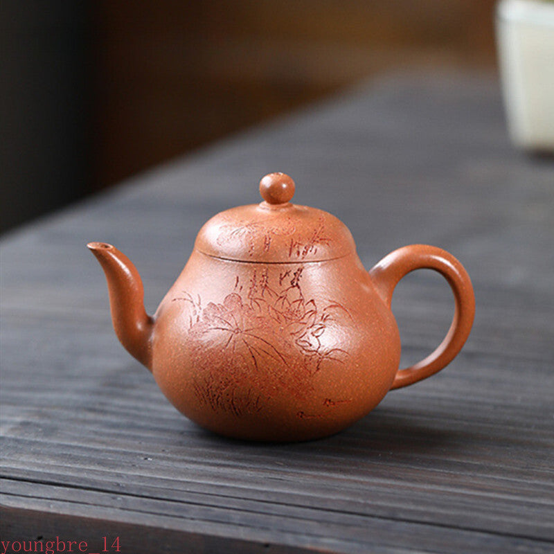 Yixing Handmade Purple Clay Teapot Hand-carved Lotus Leaf Pear-shaped Tea Pot