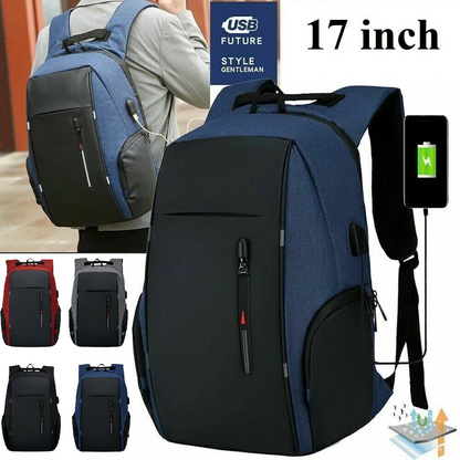 Men Women 17'' Backpack Bookbag School Travel Laptop Rucksack Zip Bag USB Port