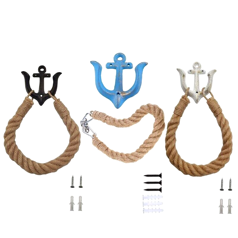 Nautical Rope Toilet Paper Holder Towel Ring Rack Metal Hook Bathroom Wall Decor