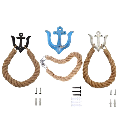 Nautical Rope Toilet Paper Holder Towel Ring Rack Metal Hook Bathroom Wall Decor
