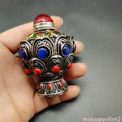 Pure Copper Bottle with Gemstones on Both Sides of The Bottle