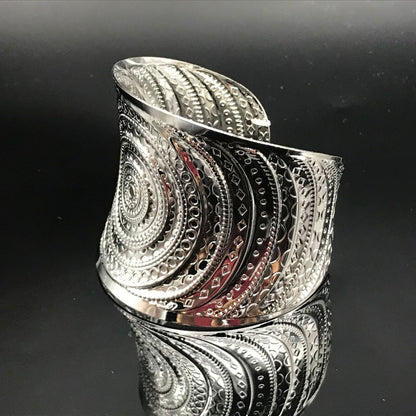 Women Open Bracelet 316L Stainless Steel Wide Cuff Bangle Retro Wristband Charms