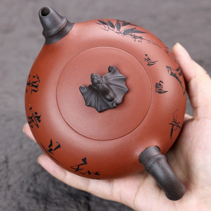 Authentic Yixing Zisha Tea Pot Chinese Character Carved Pot Full Handmade Pots