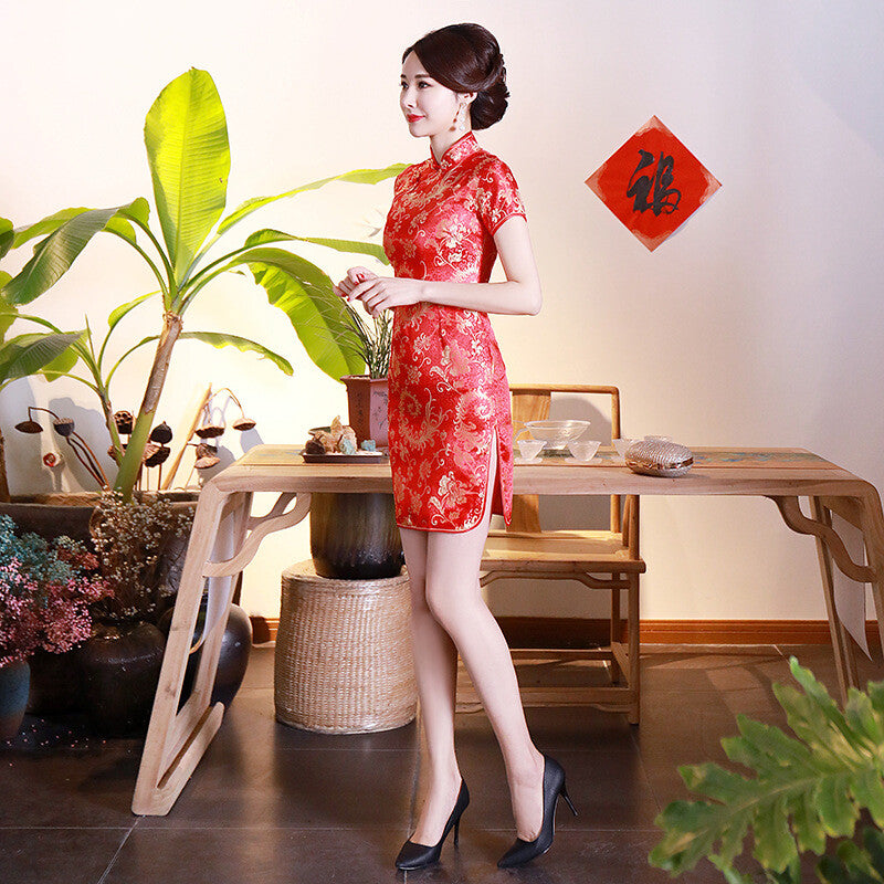 Chinese Traditional Cheongsam Women Silk Dress Prom Qipao Size S to 6XL