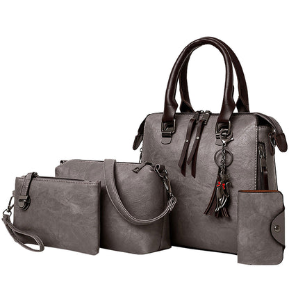 4pcs Vintage Women Handbag PU Leather Tote Messenger Bag Wallet Clutch w/ Tassel
