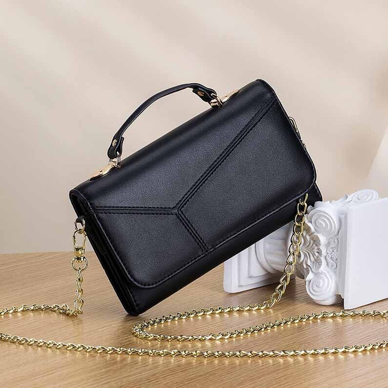 Cow Leather Women's Chain Shoulder Bag, Simple Handbags, Clutch Purse Wallets