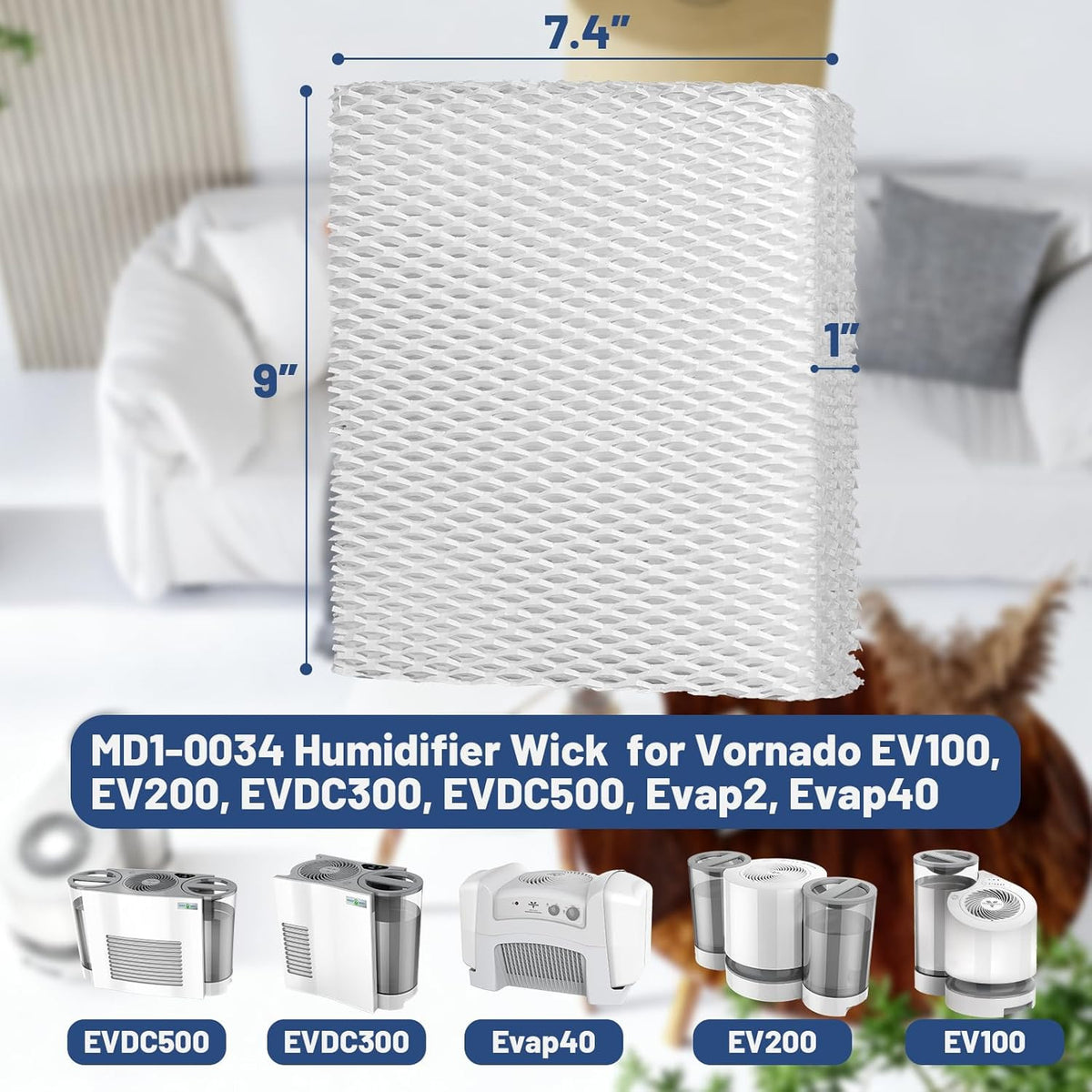 4 Pack MD1-0034 Humidifier Wick Replacement Filter Compatible with Vornado EV100