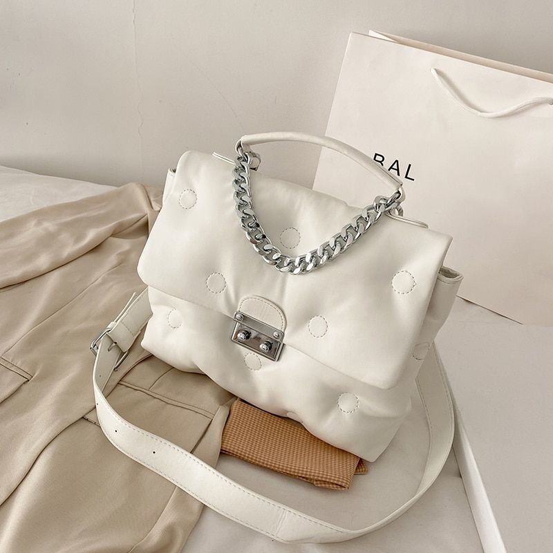 Retro Women's Shoulder Padded Bag Luxury Handbags Shopper Square Bags Polyester