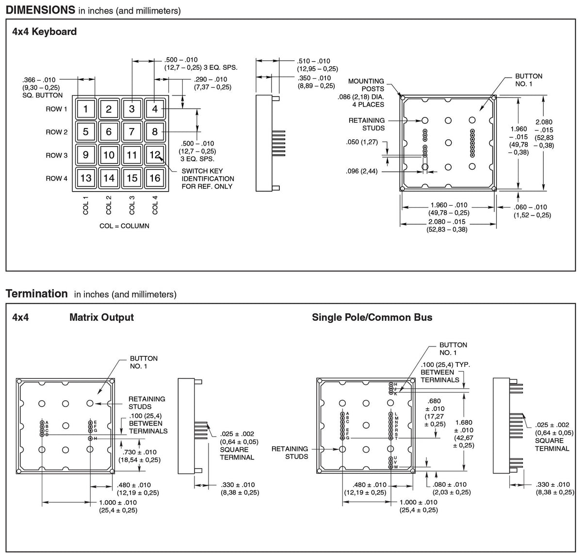 16 Button (4 x 4 Matrix) Keypad Switch w\ Blank White Keys, Tactile Feedback