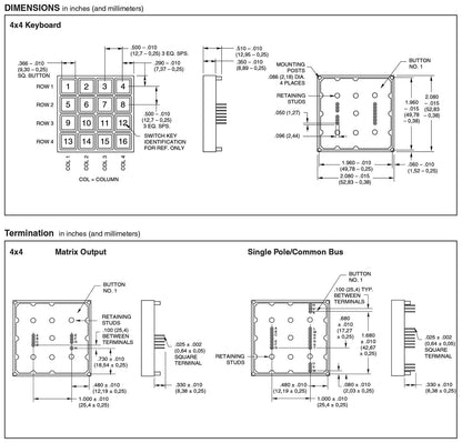 16 Button (4 x 4 Matrix) Keypad Switch w\ Blank White Keys, Tactile Feedback