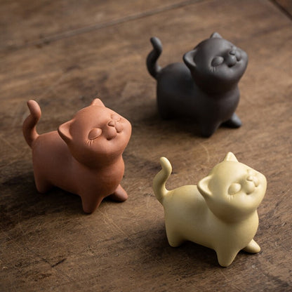 Multi Functional Tea Pet Cat Statue Yixing Zisha Purple Clay Holder for Lid New