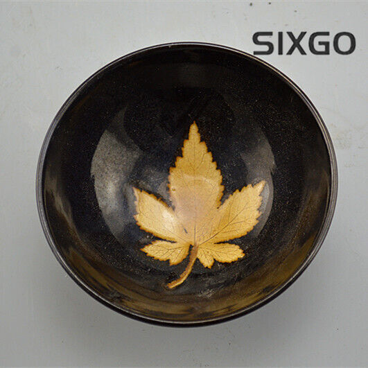 Black Glazed Maple Leaf Tea Bowl and Ancient Porcelain Collection Ornaments