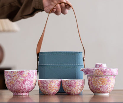 Jingdezhen Porcelain Tea Set With Portable Bag Ceramic Tea Pot Matching Tea Cups