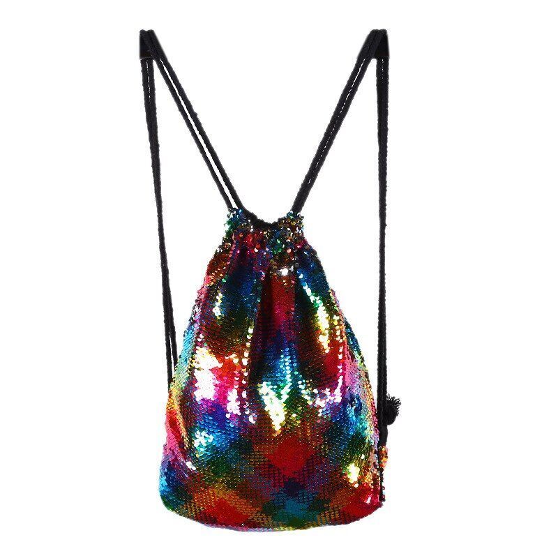 Fashion Color Changing Sequins Drawstring Bags Outdoor Sports Backpack Polyester