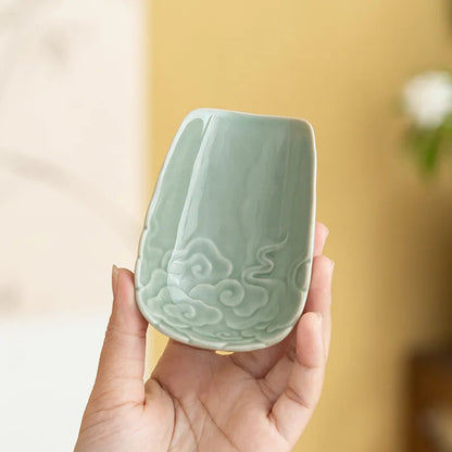 9.6cm Chinese Ceramic Handcarved Dragon Tea Spoon Auspicious Clouds Tea Shovel