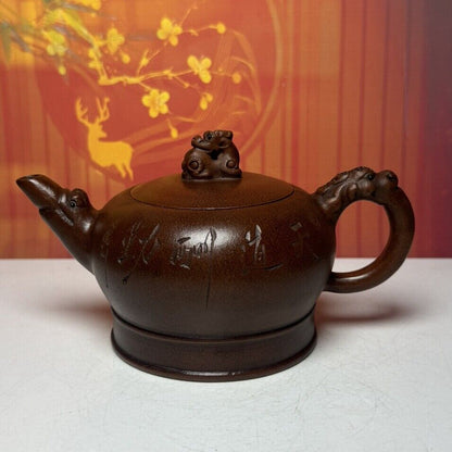 Vintage Chinese Yixing Purple Clay Teapot Zisha Ceremony Carving Collectible Art