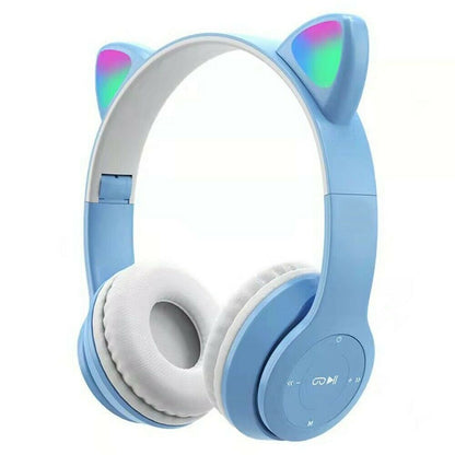 Wireless Bluetooth 5.0 Headset Cat Rabbit Ear LED Headphone w/Mic For Kids Girls