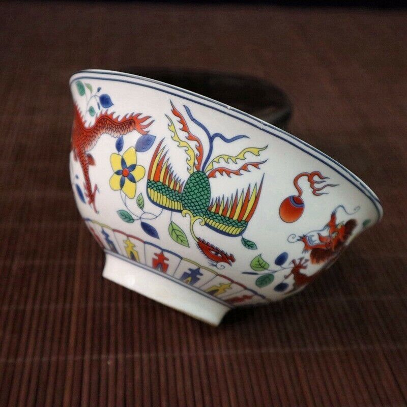 Collected Old Chinese Exquisite Porcelain Color Hand Painted Dragon Phoenix Bowl