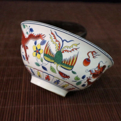 Collected Old Chinese Exquisite Porcelain Color Hand Painted Dragon Phoenix Bowl