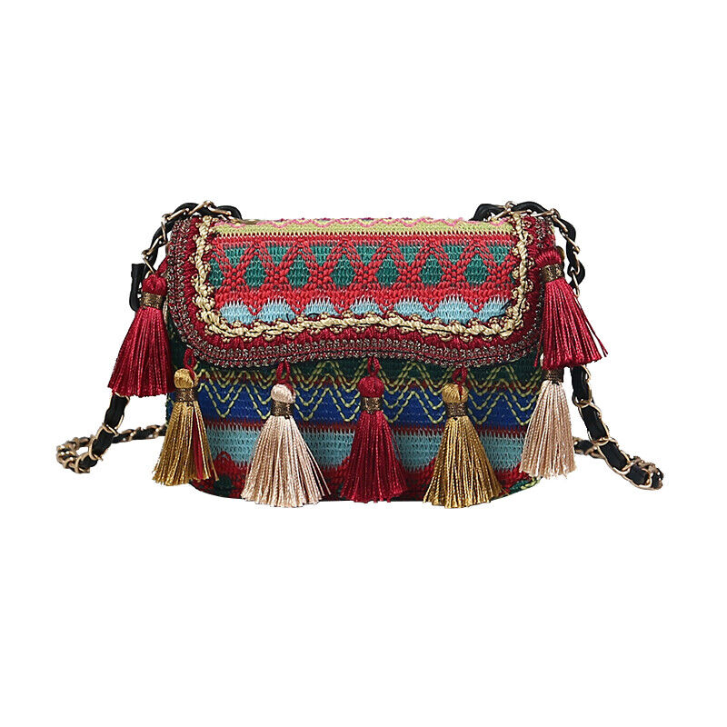 Celela Versatile Small Bag Women's Woven Bag Tassel Chain Shoulder Bag Purse