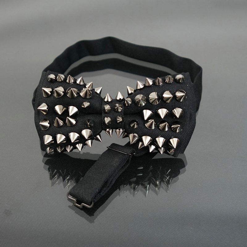 Men Fashion Neckties Cotton Black Punk Rivets Rock Style Bow Ties Hip Hop 12x6cm