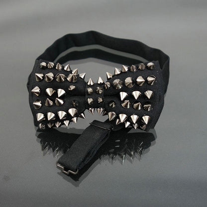 Men Fashion Neckties Cotton Black Punk Rivets Rock Style Bow Ties Hip Hop 12x6cm