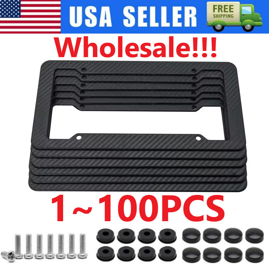 Black Car Carbon Fiber License Plate Frame Cover Front & Rear Universal USA Size