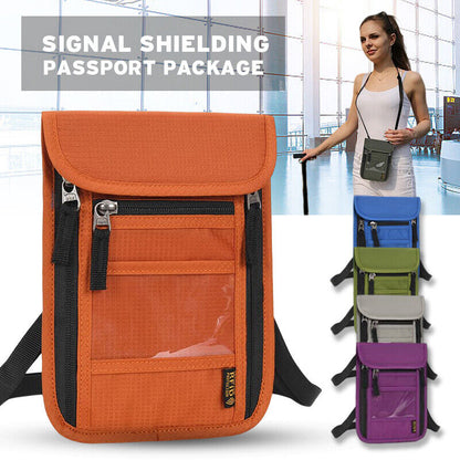 RFID Blocking Passport Holder Travel Card Storage Bag Neck Phone Pouch AntiTheft