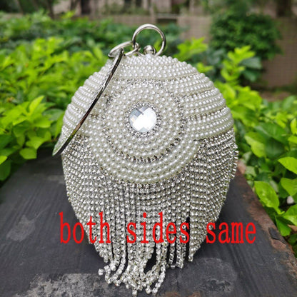 Golden Silver Beaded Ball Evening Shoulder Bag Wedding Party Handbag Crystal Bag