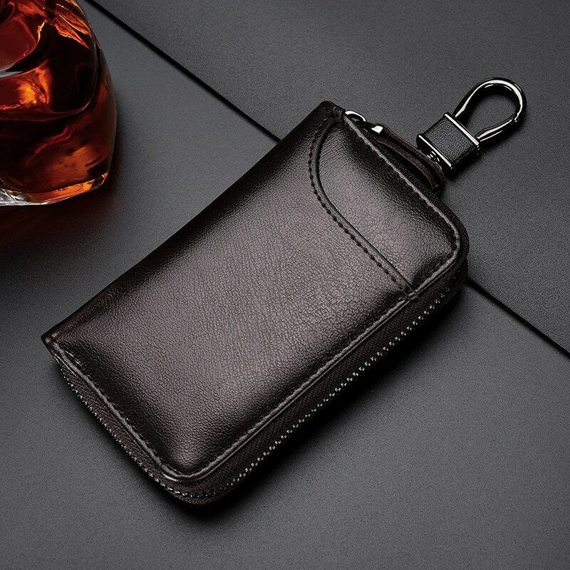 Zipper Wallet Leather Men Key Holder Pouch Purse Unisex Useful Key Organizer Bag