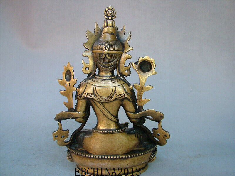 9" Tibet Bronze Gilt Green Tara Mahayana Buddhism Enlightenment Goddess Statue