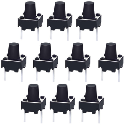 10 Pack Momentary Tactile 2-Pin Push Button Switch, Hole Mount,0.24"x0.24"x27"