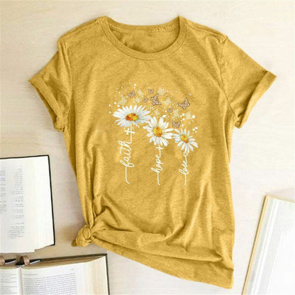 Women T-shirt Print Short Sleeve Casual Tee Short Regular Broadcloth Cotton XXL