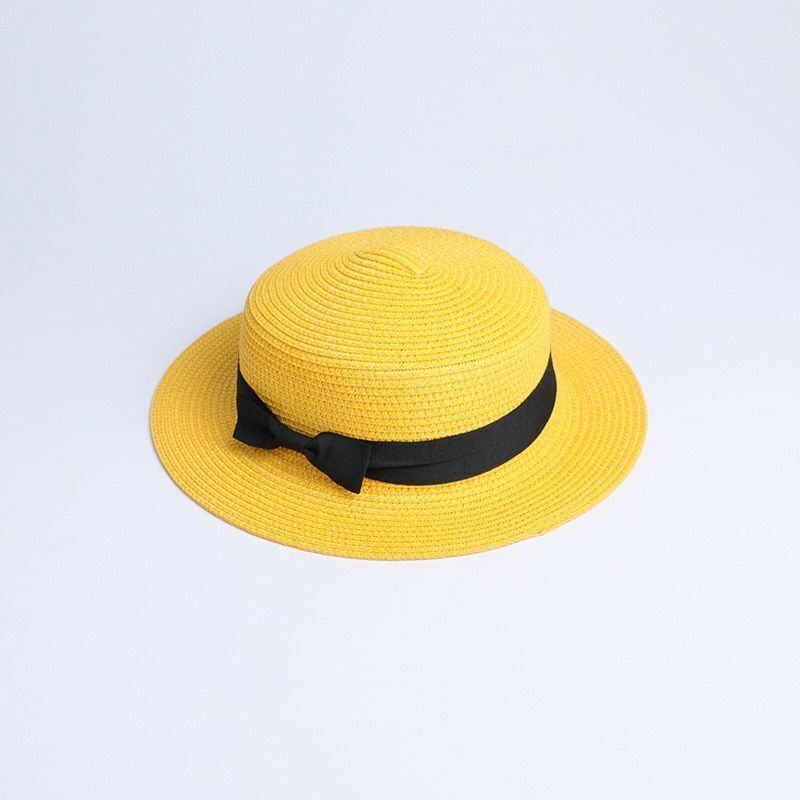 Hats Sun Flat Straw Boater Girls Bow Summer Women Kid Beach Casual Adult Autumn