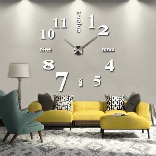 Large Wall Clock Big Watch Decal 3D Stickers Roman Numerals DIY Wall Modern room