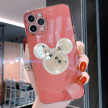 For iPhone 17 Pro Max/16/15 Cute Bling Mirror Holder Phone Case w/Chain 8 color
