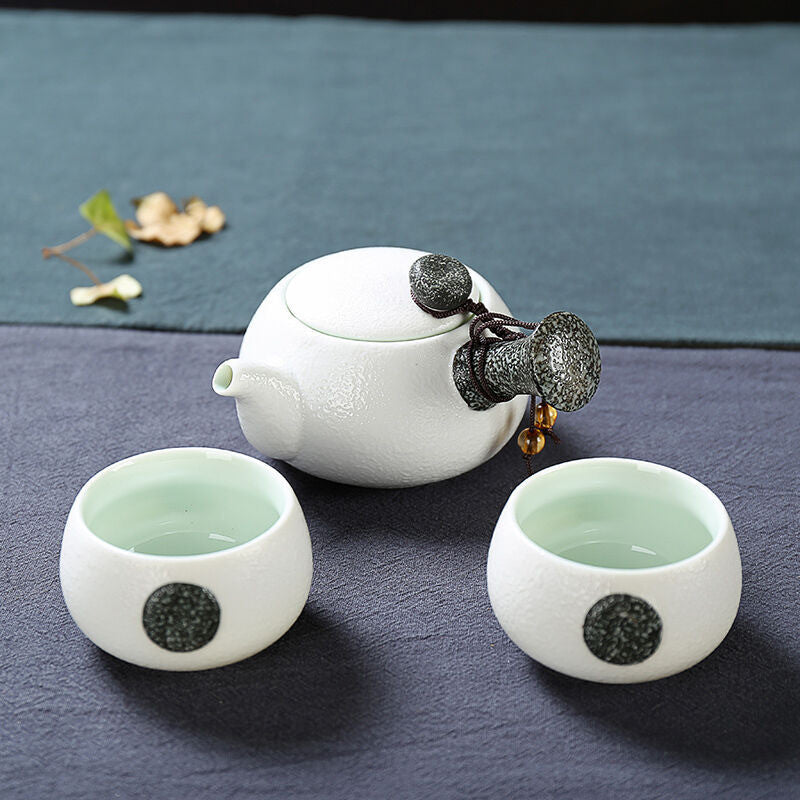 3Pcs/Set Chinese Ceramic Gongfu Tea Side Handle Teapot Travel Tea Set Teacups