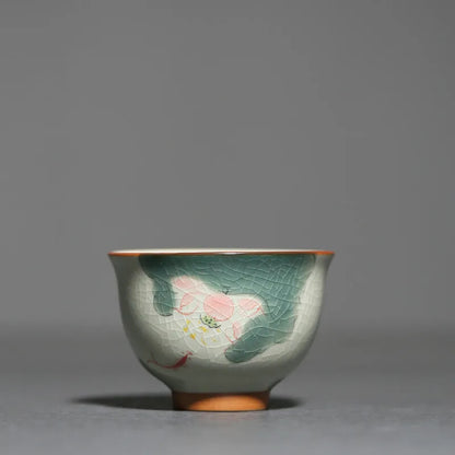 1Pc Chinese Tradition Handmade Ice-cracking Glaze Lotus Pattern Tea Bowl Teacup