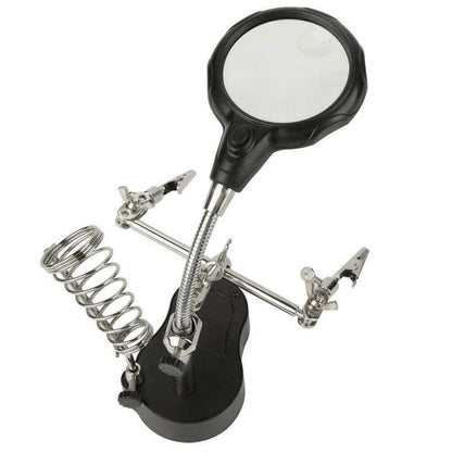 New Soldering Tool w Dual Magnifier 2.5X 5X LED Lights Adjustable Holder Stand