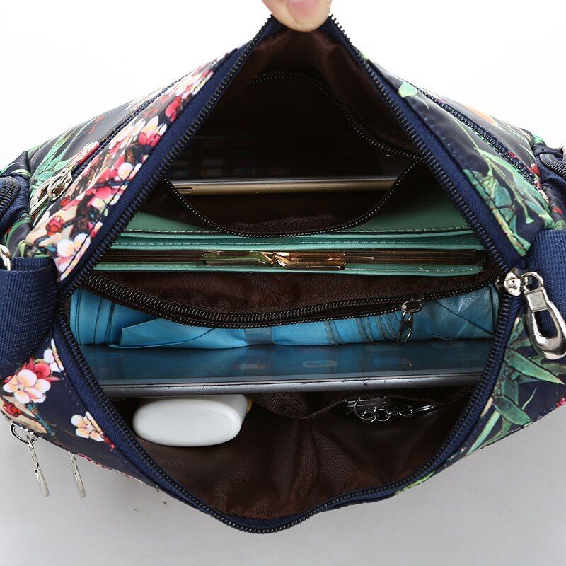 Fashion Floral Pattern Messenger Bag Nylon Shoulder Bag Flower Pattern Handbags