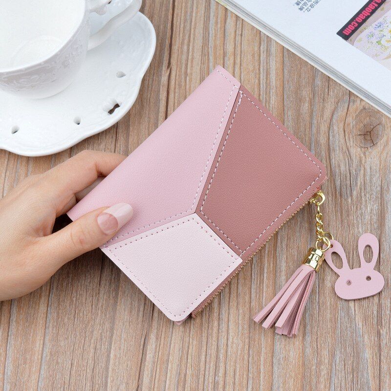 Geometric Wallet Pocket Purse Card Holder Pink Patchwork Money Bag 12*9*1.8 CM