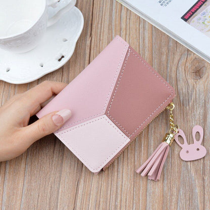 Geometric Wallet Pocket Purse Card Holder Pink Patchwork Money Bag 12*9*1.8 CM