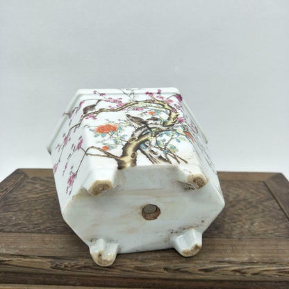 4.6" Famille Rose Porcelain Colored Flower Tree Design Flowerpot Pot