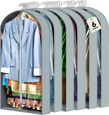 6 Pcs Garment Clear Suit Bags for Hanging Clothes Closet Coats Clothing Storage
