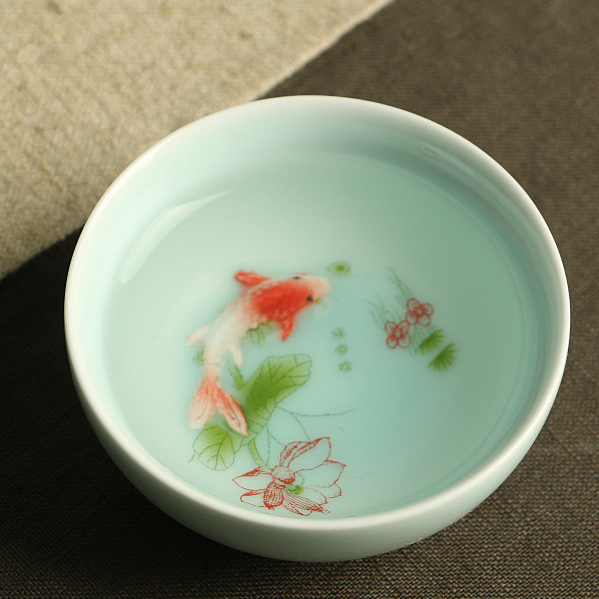 promotions Chinese kungfu tea cup porcelain fish relief carved cup 1.7oz floral
